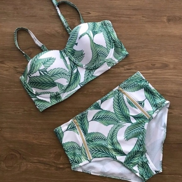 NEW! Cupshe Palm Leaf High Waisted Bikini - Picture 2 of 7